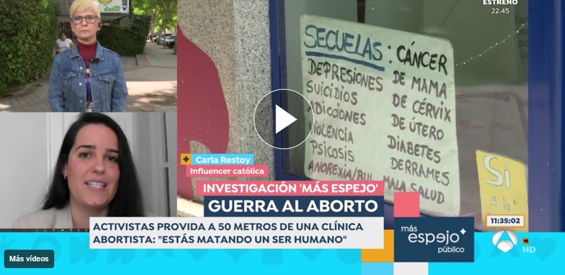 Carla Restoy en Antena 3 denuncia las falsedades del aborto y el derecho a información veraz y alternativas, además del derecho a la vida