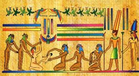 Papiro egipcio representando un parto ayudado por parteras
