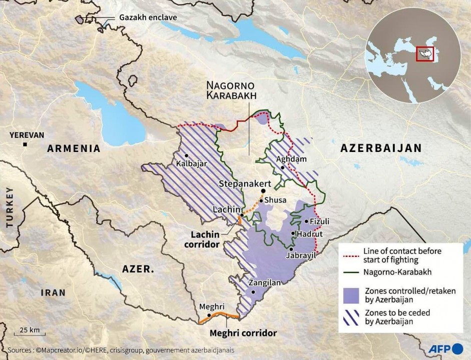 Mapa del conflicto de Nagorno-Karabaj.