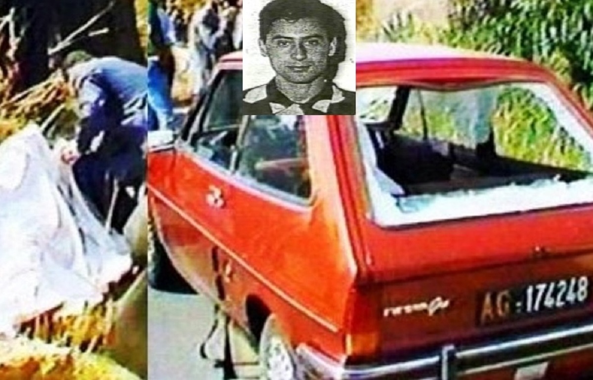 Imagen del coche del juez Livatino tras el ataque de los cuatro sicarios
