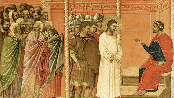 Cristo ante Pilato y Cristo ante Herodes por Duccio di Buoninsegna, en la Catedral de Siena