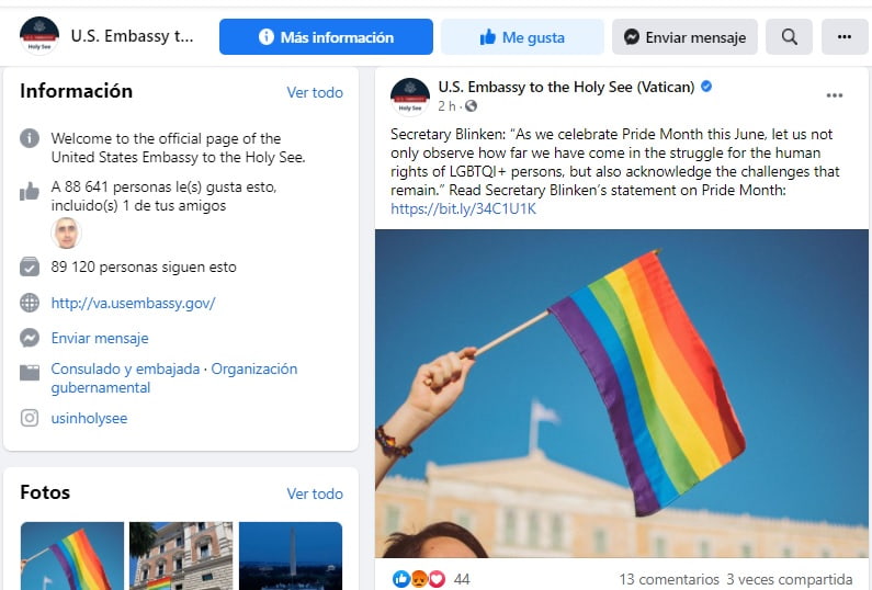 Propaganda del orgullo gay en las webs de las embajadas de EEUU de todo el mundo con Biden en junio 2021