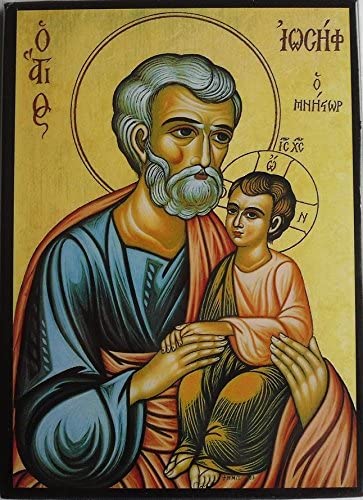 Icono de San José con el Niño, estilo bizantino moderno