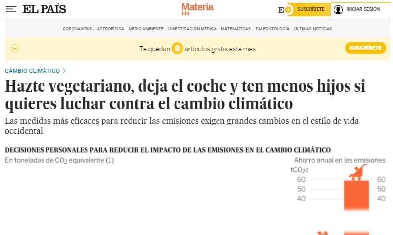 Titular de El País donde defiende el control de la población.