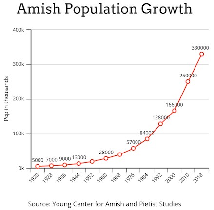 Curva de crecimiento amish en el último siglo.
