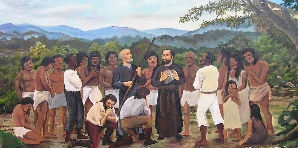 Ilustración clásica recordando a los mártires del Zenta, los dos clérigos y los laicos, según sus razas