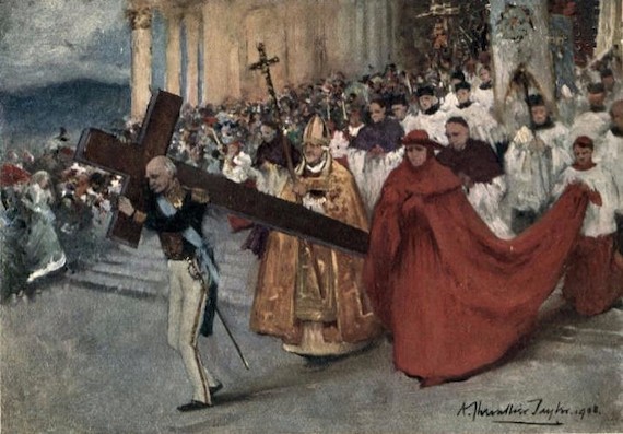 Cuadro de Gabriel García Moreno llevando la Cruz en una procesión.