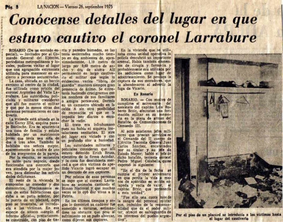 Página del periódico La Nación informando sobre las condiciones del secuestro del coronel Larrabure.