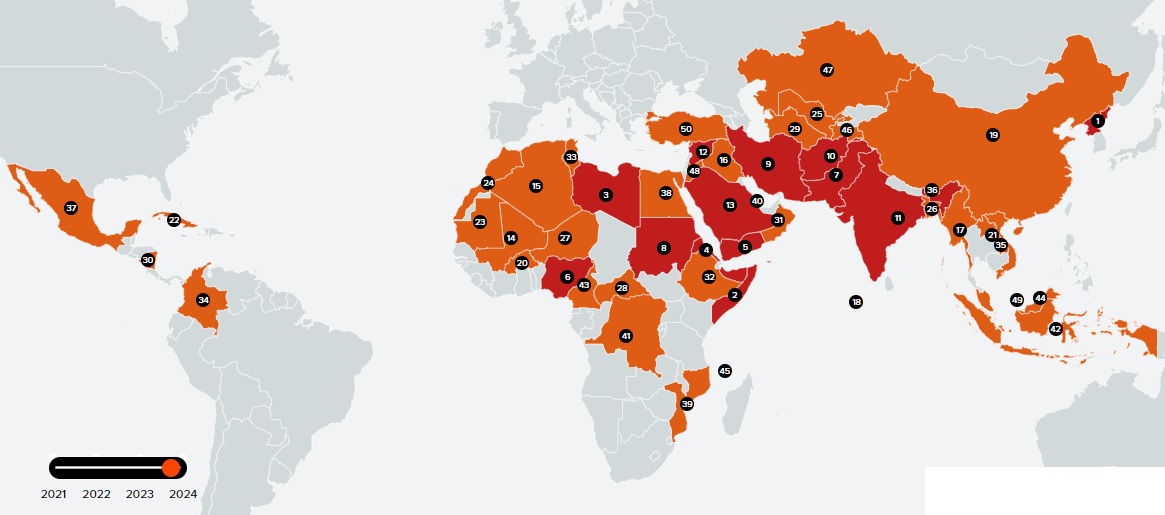 Países con persecución y discriminación a cristianos según el Informe OpenDoors 2024