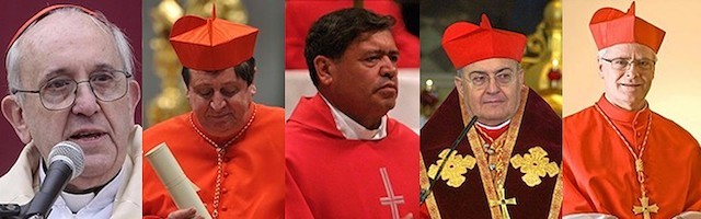 De izda. a dcha.: Bergoglio, Braz de Aviz, Rivera, Sandri y Scherer.
