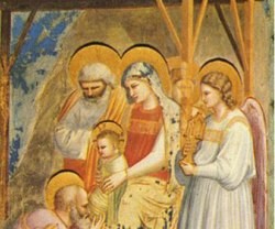 Un detalle del cuadro de Giotto de la Adoración de los Magos al Niño Jesús