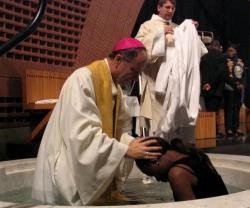 Un obispo francés bautiza una catecúmena por inmersión