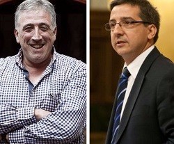Joseba Asiron (Bildu), a la izquierda de la imagen, es el alcalde de Pamplona, cuyo ayuntamiento ha reprobado al diputado Salvador