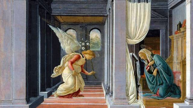La Anunciación de Sandro Botticelli (c. 1485). Museo Metropolitan de Nueva Yok.