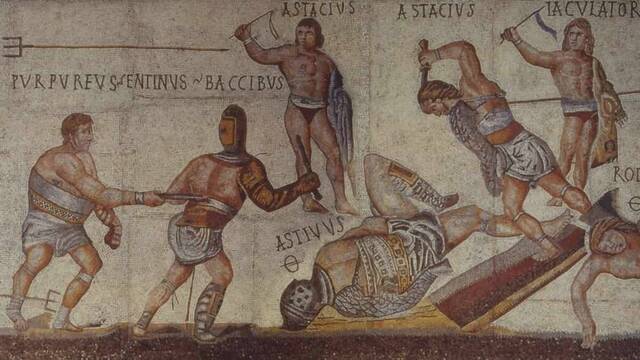 Mosaico de gladiadores.