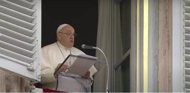 El Papa Francisco lee su mensaje de Ángelus en la ventana del Palacio Apostólico