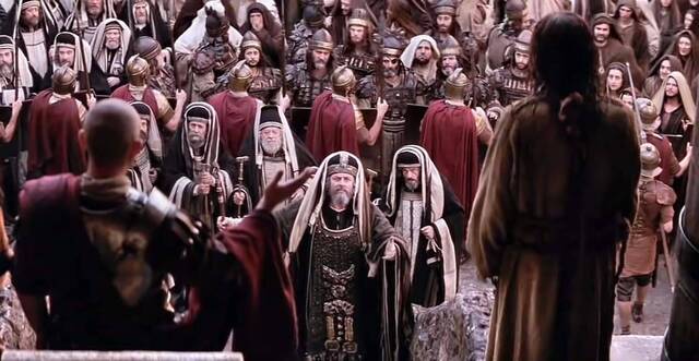 Jesús ante Pilatos en La Pasión de Mel Gibson.