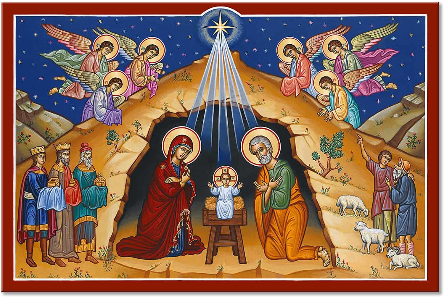 Icono moderno pero completo de la Navidad con sus reyes, pastores y ángeles