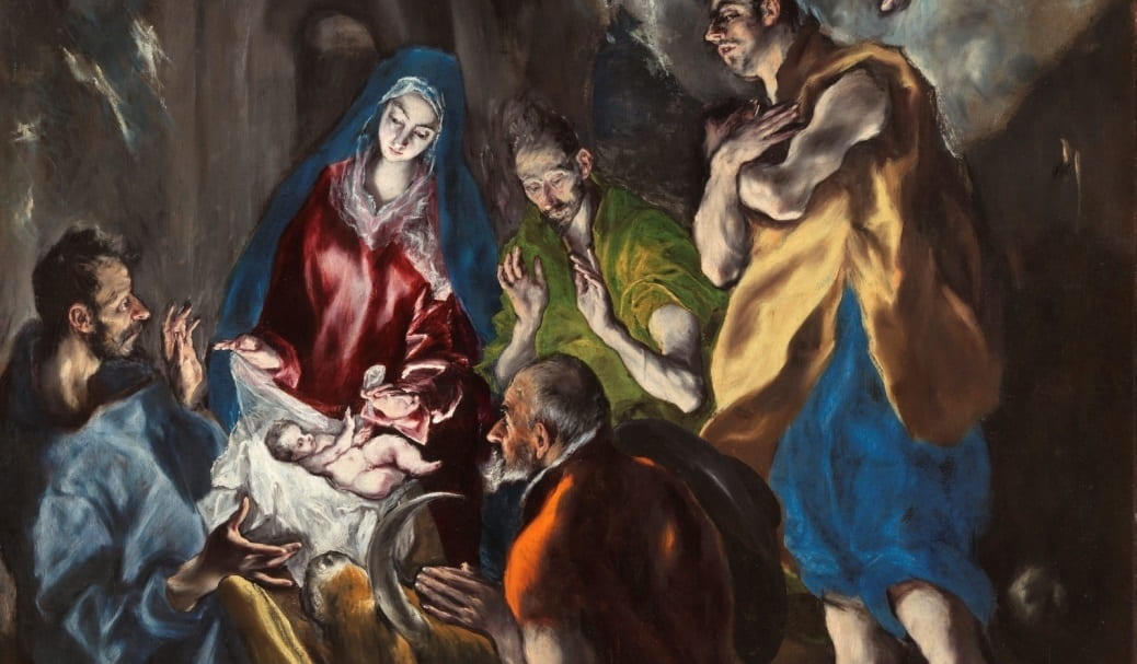 Fragmento inferior de La Adoración de los Pastores de El Greco, en el Museo del Prado