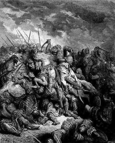 Ricardo frente a Saladino en la batalla de Arsuf, según un grabado de Gustavo Doré (1832-1883).