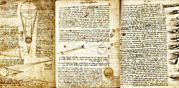 Algunas páginas el Códice Leicester de Leonardo.
