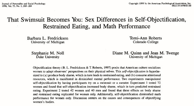 Artículo sobre ropa ajustada y cosificación en 1998 en Journal of Personality and Social Psychology