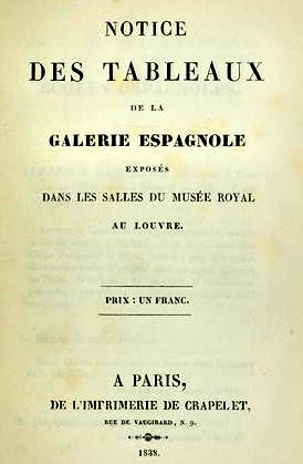 Catálogo de 1838 de las obras españolas en el museo del Louvre procedentes de la desamortización.