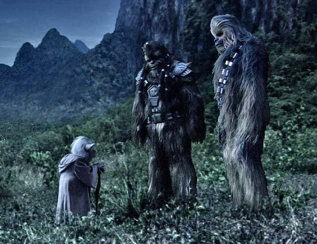 Yoda y los Chewbacca en la saga de 'La Guerra de las Galaxias' que arrancó George Lucas en 1977.