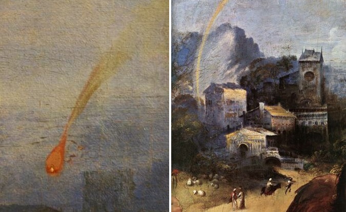 Imagen del objeto caído en Foligno que representa Rafael en la pintura