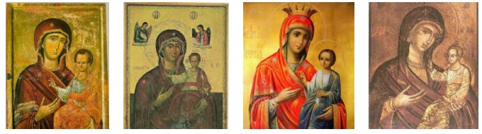 Diversos iconos de la Virgen de tipo Odigitria, la que señala el Camino