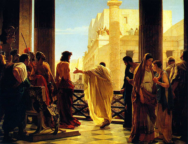 Antonio Ciseri Ecce Homo. Poncio Pilato presenta a Jesucristo azotado a los residentes de Jerusalén, con la afligida esposa de Pilato en la esquina derecha