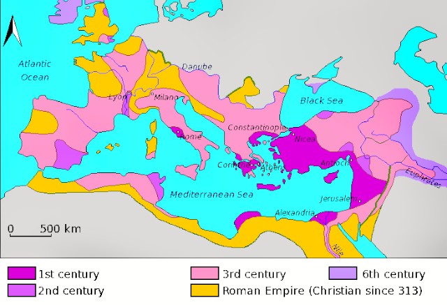 Mapa de la expansión del cristianismo en el siglo VI.