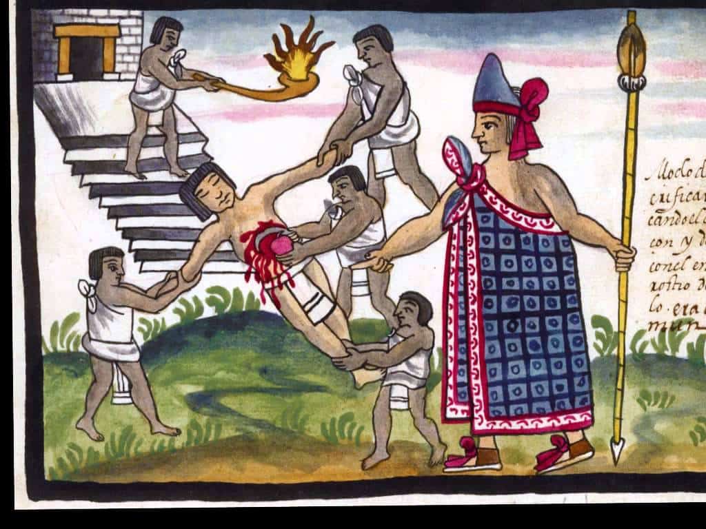 Ilustración de sacrificios aztecas en un Códice tras la conquista