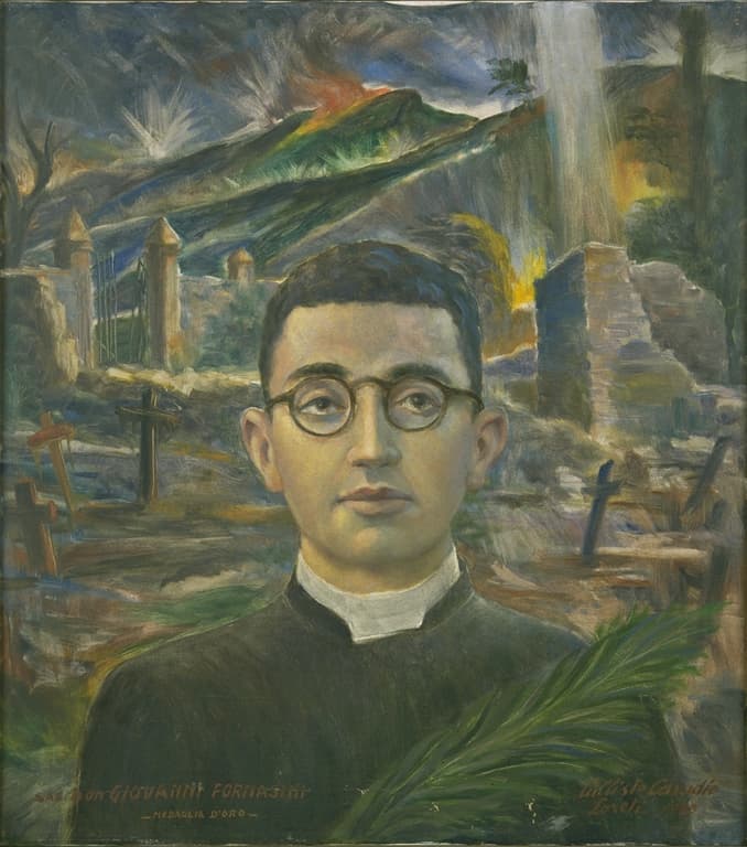 El sacerdote mártir Forsasini en el cementerio de San Martino donde fue asesinado por agentes de la SS