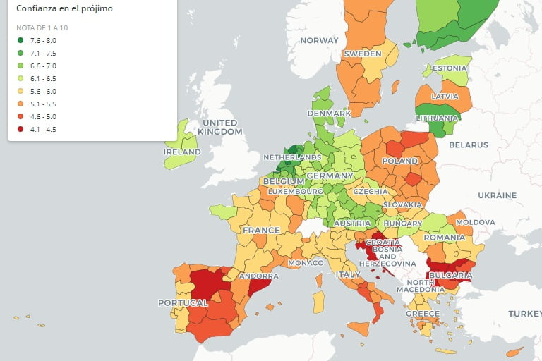 Mapa 2021 Europa - confianza en el vecino, realizado por el diario ABC