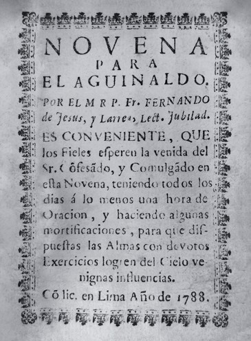 Página inicial de la Novena de Aguinaldos, en edición de Lima en 1788.