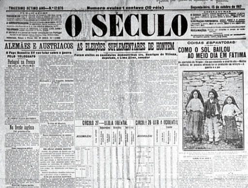 Portada de O Século con el baile del sol en Fátima en octubre de 1917