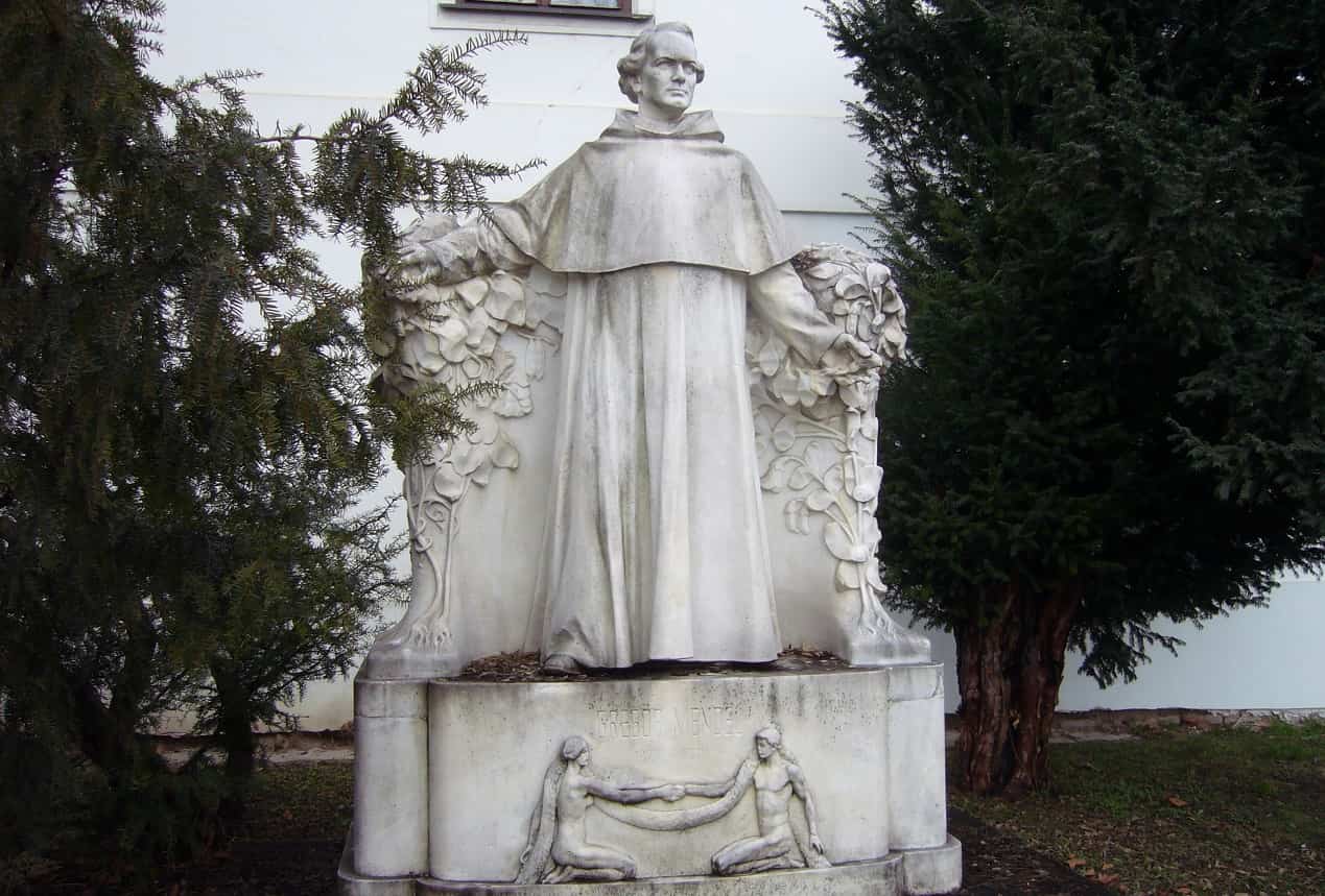 Estatua dedicada a Gregor Mendel, monje, científico, descubridor de las leyes de la genética