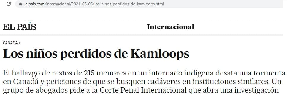 El caso o bulo de Kamloops en El País - un bulo contra la Iglesia, no hay fosas comunes ni ocultas