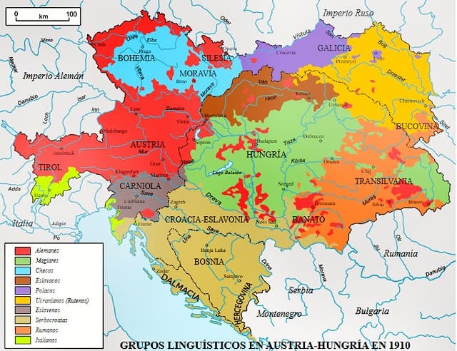 Grupos lingüísticos en Austria-Hungría en 1910.