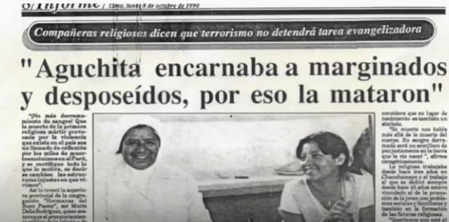 La prensa peruana en 1990 recogió el asesinato de Aguchita, la primera religiosa asesinada a propósito en Perú