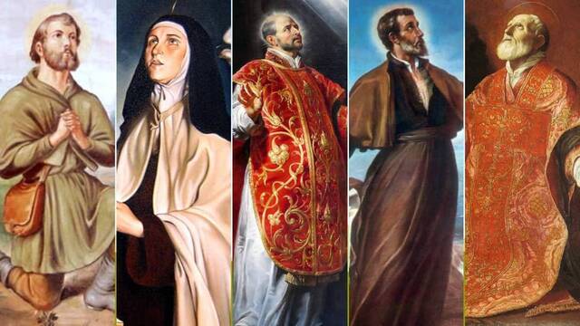 Canonizados el 12 de marzo de 1622: de izquierda a derecha: San Isidro, Santa Teresa, San Ignacio, San Francisco Javier y San Felipe Neri.