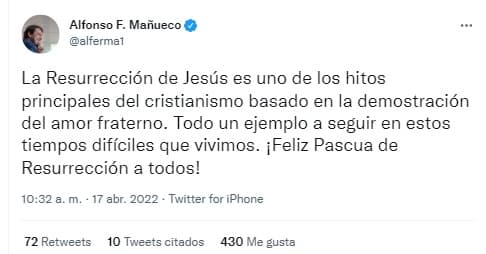 Twitter - Mañueco felicita la Pascua de 2022