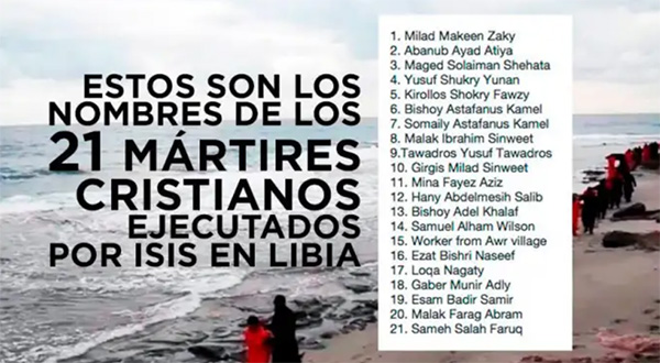Nombres de los 21 mártires coptos.