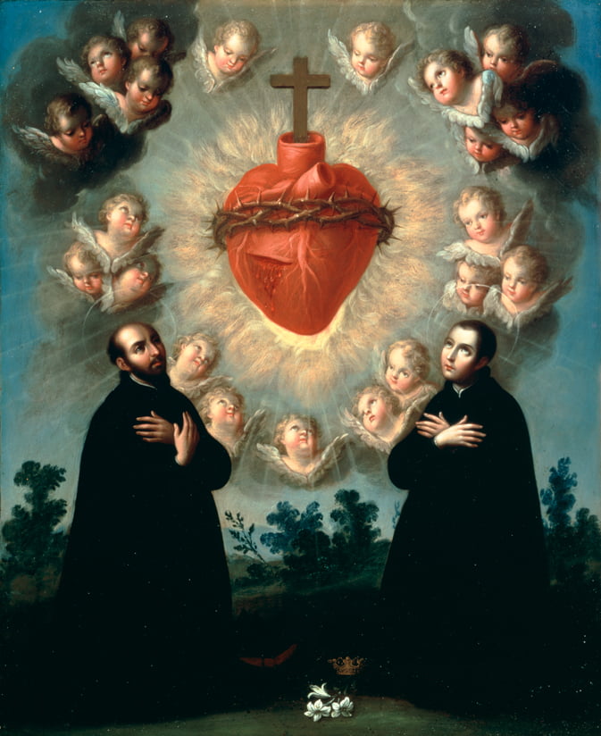 San Ignacio y San Luis Gonzaga adoran al Sagrado Corazón, imagen pintada hacia 1770