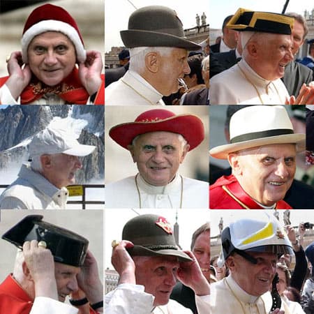 Fotos divertidas de Benedicto XVI con sombreros curiosos, que solía ponerse en audiencias