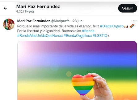 La alcaldesa de Ronda del PP felicita el Orgullo Gay... el mismo día que inaugura un congreso mariano - hipocresía