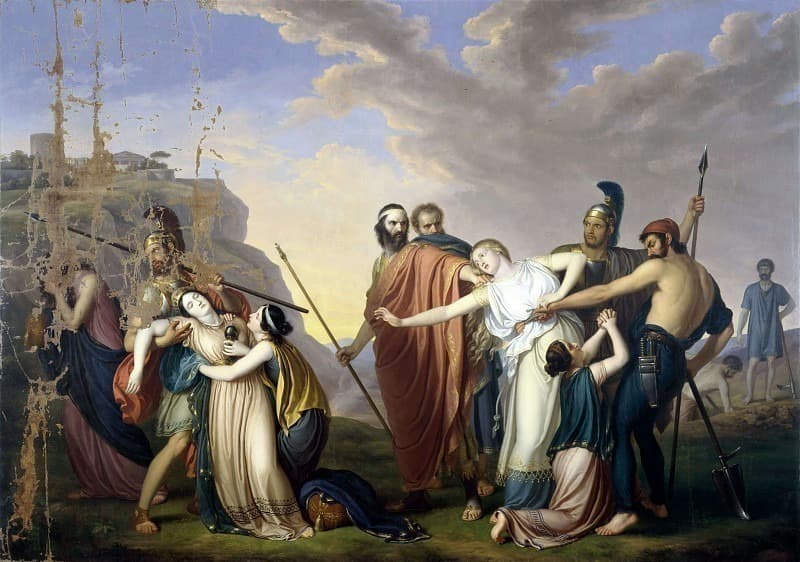 El tirano Creonte condena a muerte a Antígona tras desobedecer ella su ley tiránica y enterrar, siguendo la ley natural y divina, a su hermano Polinices. Cuadro de Giuseppe Diotti (1779-1846).