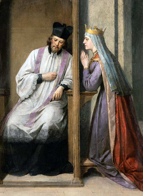 San Juan Nepomuceno, mártir del secreto de confesión, confesando a la reina Sofía de Baviera.