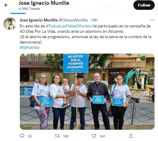 Obispo Munilla reza en abortorio de Alicante con 40 Días por la Vida